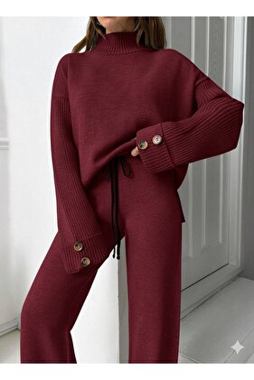 NOVÁ SEZONA Svršek s límečkem a knoflíky Oversize svetr-kalhoty Pletené oblečení Spodní díl Top Set 0034