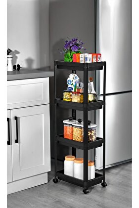 4-Tier Bathroom and Kitchen Shelf Unit Black Bathroom and Kitchen Organizer Shampoo Rack, Vegetable Rack, Cabinet
