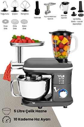 M120 Multi-fonksiyonel 3'ü Bir Arada Stand Mikser Kıyma Setli Ve Blender Özellikli Gri