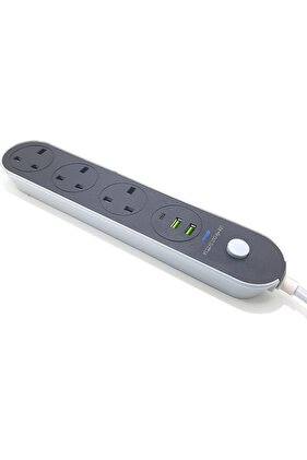 سلك تمديد طاقة 5 متر - 3 مقابس بريطانية + 2 منفذ USB + 1 منفذ PD Type-C (5M-3PW-2USB-1PD)
