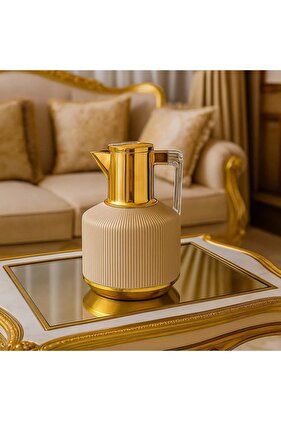 ترمس شاي وقهوة بمقبض اكريلك لون بيج ذهبي