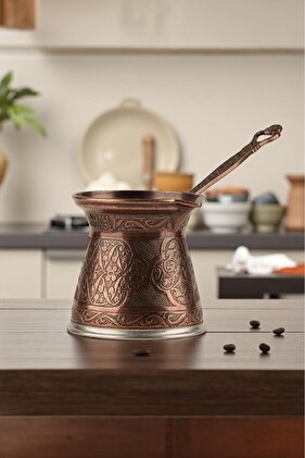 Patterned Cast Iron Coffee Pot Large Size for 6 People - Compatible with Induction Cookers 390 ml