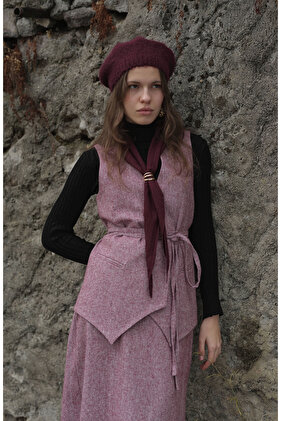 Bağlamalı Bordo Tüvit Yelek Etek Takım