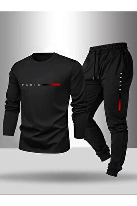 ERKEK BİSİKLET YAKA EŞOFMAN TAKIMI PARİS BASKILI