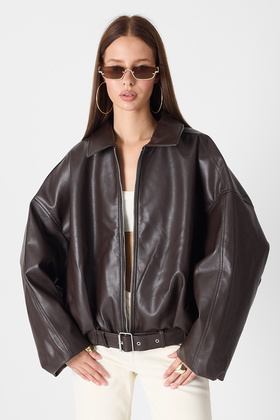 Kadın Oversize Tokalı Kemerli Deri Ceket –Rahat Kalıp,Günlük Dış Giyim| Yeni Sezon Trend Kadın Ceket