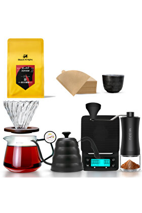 مجموعة قهوة V60، مكونة من 8 قطع، طقم تحضير قهوة بالتنقيط، إبريق فاخر بسعة 1200 مل مع مقياس حرارة