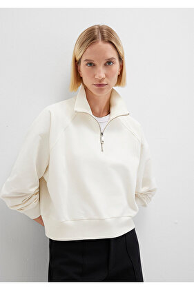 Yarı Fermuarlı Ekru Sweatshirt 1S10439-80194