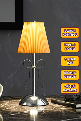 Kumaş Şapkalı Şarjlı Dokunmatik Masa Lambası Abajur Gece Lambası 3 Işık Rengi Dim Özellikli Kardel