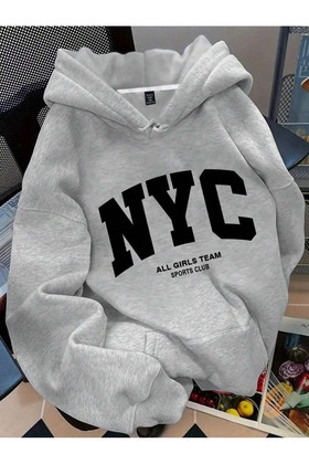 NYC nyomott mintás kapucnis oversize pulóver