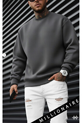 Чоловічий димчастий базовий 0 нульовий комір без принту однотонний негабаритний потертий флісовий світшот вільного крою