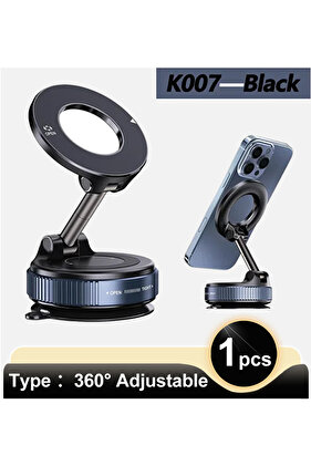 K007 Black Strong Magnetic Phone Holder, 360° Adjustable Foldable Vacuum Mount