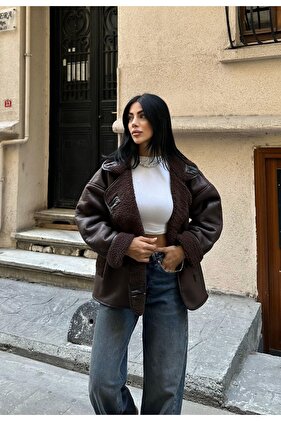 سترة نسائية سوداء بنية داكنة كبيرة الحجم