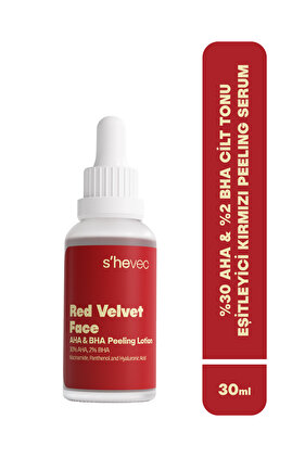 %30 AHA & %2 BHA Leke ve Cilt Tonu Eşitsizliğini Gideren Vegan 30 ml Peeling Serum Red Velvet Face