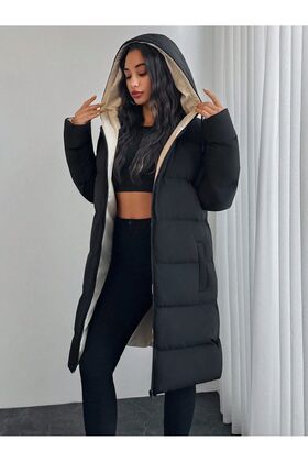 Regular Fit Çift Taraflı Uzun Şişme Mont Su ve Rüzgar Geçirmez