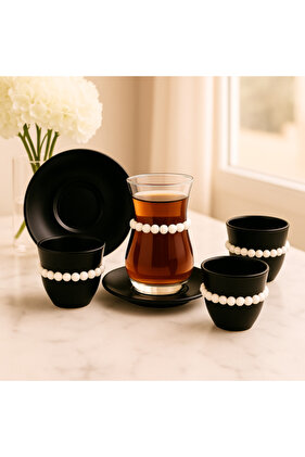 طقم فناجين شاي وقهوة 36 قطعة - اسود - ابيض