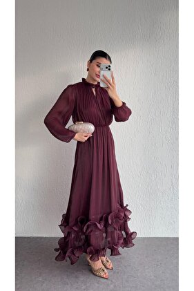 Flounce Burgundy Long Dress