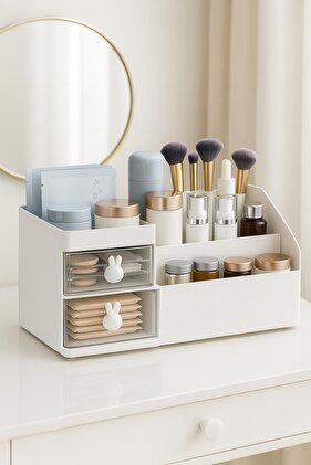 Органайзер за грим с чекмеджета, бял