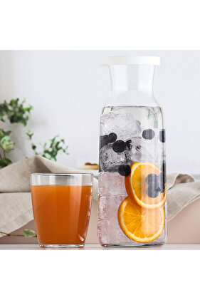 Fonte Cam Karaf Tekli 1,2 L Beyaz Silikon Kapaklı (Sürahi )