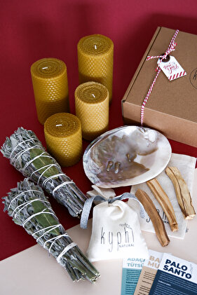 Büyük Enerji Seti Macabe Tütsülük Palo Santo Ağaç Tütsü Balmumu Adaçayı Tütsü Demeti Kaya Tuzu