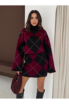Turtleneck Oversized Sweater and Mini Skirt Two-Piece Knitwear Set