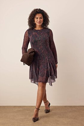 Mehrfarbig gemustertes, asymmetrisches, gestricktes Tüllkleid in Übergröße TBBAW26AH00066