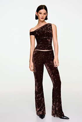 Kadife görünümlü çan paça pantolon