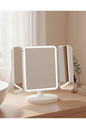 مصباح ليد أبيض مع مرآة ثلاثية الجوانب