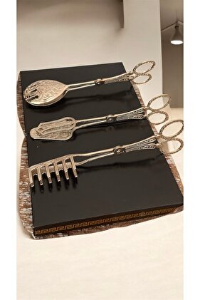Silver Serving Salad Cake Pasta 3-Piece Tongs Set