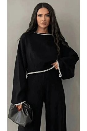 Kadin triko takım çoban detaylı