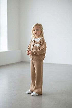 Girls' Knitwear Bottoms and Tops Set Buttoned Cardigan and Wide-Leg Pants