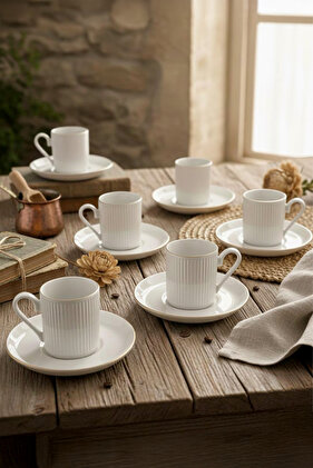 Custom Design Porcelain Gold 12-Piece 6-Person Striped Coffee Cup Set 100ml - Coffee Cup