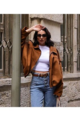 Jachetă din piele intoarsa Clara de culoare bronzata - 2929