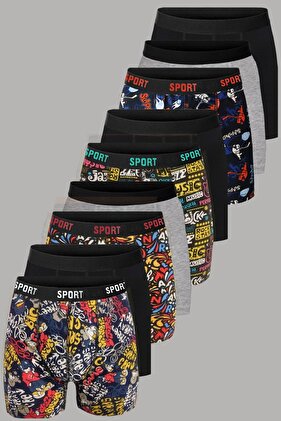 بوكسر قطني مختلط منقوش للرجال مكون من 9 قطع