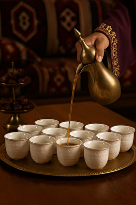 ✨ طقم فناجين بورسلان راقٍ – 12 فنجان بنقشة فاخرة وحافة ذهبية! ✨