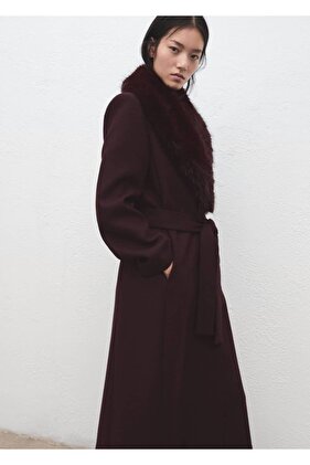 Manteco yünlü kürk yakalı palto