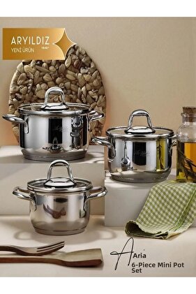 طقم أواني طهي من الفولاذ متوسط ​​الحجم مكون من 6 قطع من أريا