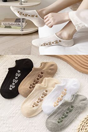 5 أزواج من الجوارب النسائية غير المرئية المنقوشة بالزهور