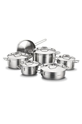 طقم أواني طهي من الفولاذ المقاوم للصدأ من ألفا. ١١ قطعة. / A1610