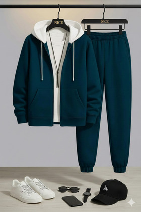 ЧОЛОВІЧИЙ КОМПЛЕКТ СПОРТИВНОГО КОМБІНЕЗОНА З КАПЮШОНОМ І ЗАСТІБКОЮ-БЛИСКАВКОЮ | Зручний крій, спортивний одяг, повсякденний комплект, кардиган з кишенями та штани-джоггери