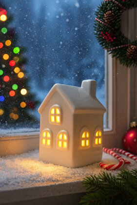 Dekoratif Yılbaşı Işıklı Noel Seramik Ev Yılbaşı Süs 13cm