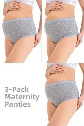 مجموعة من 3 سراويل داخلية للحوامل والحوامل مصنوعة من القطن بنسبة 100% باللون الرمادي