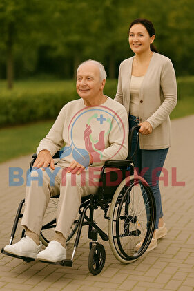 Manuel Tekerlekli Sandalye | Çelik Şase, Katlanır Sırt, İç-Dış Mekan Uygun, 120 Kg Taşıma Kapasitesi