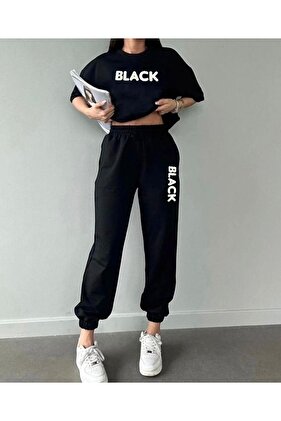 Γυναικείο Σετ Φόρμας Μαύρο με τύπωμα (πάτος-πάνω)