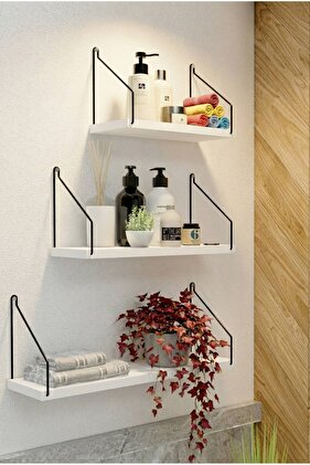 Duvar Rafı 3’lü Set Kitaplık Mutfak Banyo Yaşam Alanı Beyaz