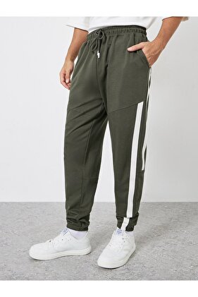 Olive Green Twill Tape Oversize Joggers