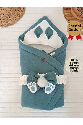 بطانية أطفال موسلين خضراء مكونة من 4 طبقات مصنوعة من القطن بنسبة 100%، قماط نوم عضوي طبيعي، إصدار المستشفى