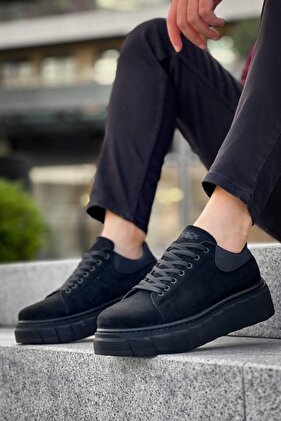 YG044 Чоловічі високі шнуровані замшеві спортивні кросівки SST - Чорні