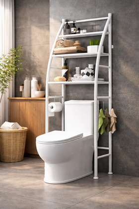 رفوف تخزين بيضاء للحمام فوق المرحاض، مقاس 160 × 47 سم