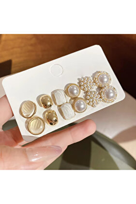 12 Pcs set 6/10/12 Pcs Simulated Pearl Round Square Stud Earrings Small French Elegant Daity Ear Stu