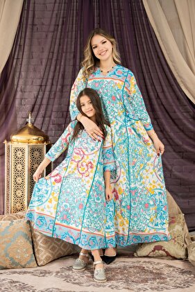 جلابية الام والبنت راقية بقصة واسعة ونقشة مميزة لأسلوب متفرّدSM -43